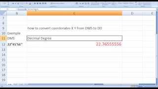 how to convert the X Y coordinates from degree minute second DMS to decimal degrees in Excel [upl. by Eduam]