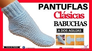 Pantuflas y Babuchas a Dos Agujas Punto Santa Clara  Tejidos a Palillos [upl. by Enoved381]