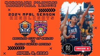 MPBL HIGHLIGHTS BACOLOD CITY OF SMILES VS ILOILO UNITED ROYALS APRIL 9 2024 [upl. by Joachima]