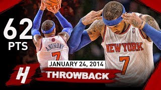 Carmelo Anthony NEW MSG Record Full Highlights vs Bobcats 20140124  UNREAL 62 Points CAREERHIGH [upl. by Bunder]