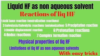 liq HF as non aqueous solventsstudy of Reactions in liq HFnon aqueous solvents [upl. by Litton212]