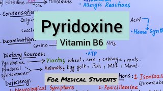 Pyridoxine  Introduction Functions Dietary Sources Deficiency Manifestations amp Toxicity [upl. by Peedus473]