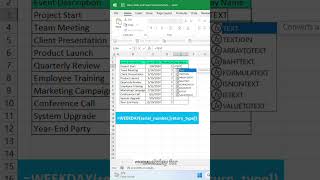 WEEKDAY Function in Excel exceltutorial excel excelfunctions [upl. by Adnohsirk]