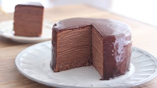 チョコレート・ミルクレープの作り方  Chocolate Mille Crepe Cake｜HidaMari Cooking [upl. by Ybreh]