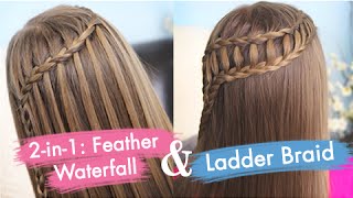 Feather Waterfall amp Ladder Braid Combo Tutorial  Cute 2in1 Braided Hairstyles [upl. by Anilac]