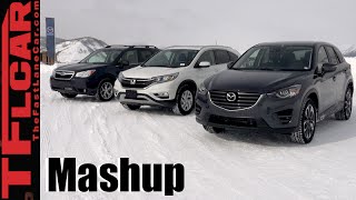 2016 Mazda CX5 vs Honda CRV vs Subaru Forester AWD Snow Traction Mashup Review [upl. by Nivert959]