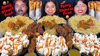 EATING spicy STREET FOOD vs CHINESE FOOD Challenge CHOW MEIN MANCHURIAN EGG ROLL DAHIPURI Mukbang [upl. by Damales]