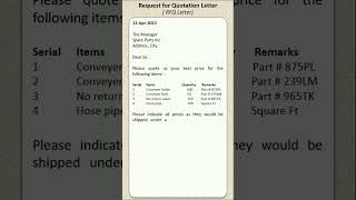 Request for Quotation Letter lettersapplications youtubeshorts quotationletter rfqletter [upl. by Cristiona]