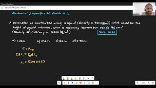 A barometer is constructed using a liquid  Mechanical properties of fluids 2  NEET 2020 [upl. by Freytag207]