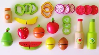 Learn colors learn names of fruits and vegetables make toy salad velcro wooden play food [upl. by Ymeraj]