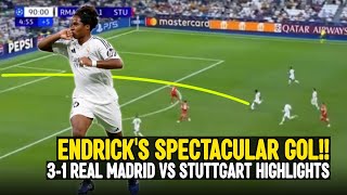 ENDRICKS AWESOME GOAL ‼️ 31 REAL MADRID VS STUTTGART HIGHLIGHTS MBAPPE RÜDIGER GOL CHAMPIONS🔥 [upl. by Veal703]