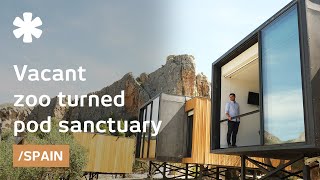 Friends turn vacant zoo on rocky hill into hotel of minimalist cabins [upl. by Buskus]