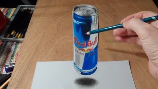 Levitating Red Bull Can  How to Draw 3D Red Bull  Trick Art on Paper [upl. by Retseh]