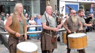 Scottish tribal pipes and drums from Clanadonia playing TuBardh in Perth City centre Scotland [upl. by Ferris]