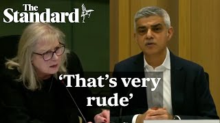 Can you stop interrupting Susan Hall gets angry during questions for London Mayor Sadiq Khan [upl. by Atnek152]