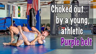 Brown belt choked out by a young athletic purple belt [upl. by Ardnasirhc]