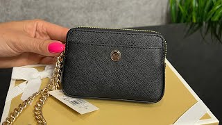 Распаковка MICHAEL KORS Medium Saffiano Leather Chain Card Case black [upl. by Denise]