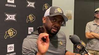 Interview CU Buffs RB coach Gary Harrell gives update on Dallan Hayden confidence in room [upl. by Enrahs955]