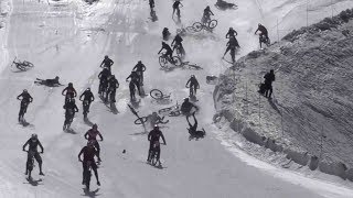 Mountain of Hell sees hundreds of bikers crash down icy cliff [upl. by Lemkul]