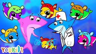 Five Little Baby Sharks Jumping on the Bed  YouKids Nursery Rhymes [upl. by Moyna]