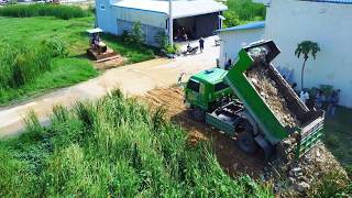 Completed Project Pushing stone into the aquatic plants using Komatsu dozer D20P amp 5ttruck size 5x20 [upl. by Bell]