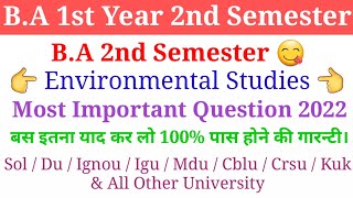 ba 2nd semester evs most Important question ba 2nd sem environmental studies Important question [upl. by Naic]