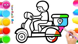 🛵How to Draw a Motor Scooter amp Deliveryman  Step By Step [upl. by Henigman676]