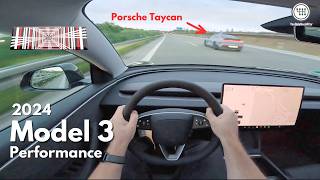 2024 TESLA MODEL 3 PERFORMANCE 460Hp TOP SPEED 263kmh ON THE GERMAN AUTOBAHN [upl. by Ardnasirhc]