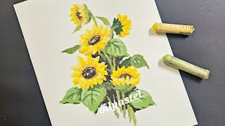 해바라기 그림 그리고 부자되세요 도화지 문교 오일파스텔 120색Drawing sunflowers with oil pastel [upl. by Junina]