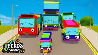 Five Rainbow Buses  Karaoke  Geckos Garage Songs｜Kids Songs｜Trucks for Kids [upl. by Volotta]