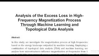 Analysis of the Excess Loss in High Frequency Magnetization Process Through Machine Learning and Top [upl. by Truelove]