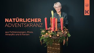 Natürlicher Adventskranz aus Fichtenzweigen Moos Amaryllis und 8 Kerzen  DIY  Weihnachten [upl. by Griffis289]