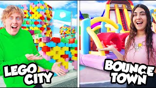 Last to leave LEGO vs BOUNCE house city Wins 10000 [upl. by Yesac]