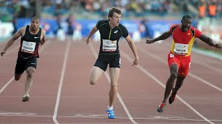 Christophe Lemaitre vs Justin Gatlin 100m Meeting International Mohammed dAthletisme de Rabat 2013 [upl. by Allez]