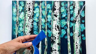 BOKEH TAPE ACRYLIC POUR BIRCHTREE PAINTING TUTORIAL STEP BY STEP ART [upl. by Imhskal]