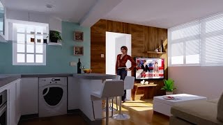 266 sq ft Kitchen amp Living Room Design [upl. by Euqinommod315]