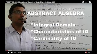 20 ABSTRACT ALGEBRA  Integral Domain in Hindi  Characteristics of ID [upl. by Nedlog]