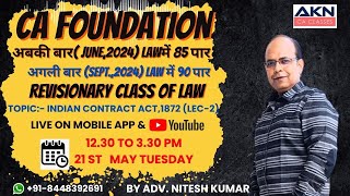 CA FOUNDATION  REVISIONARY CLASS  INDIAN CONTRACT ACT1872 CLASS 2  BY ADV NITESH KUMAR SIR [upl. by Ogren]