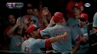 Devin Mesoraco 11th inning 2run HR on FOX broadcast 62913 Rangers vs Cincinnati Reds full game [upl. by Annadiane]