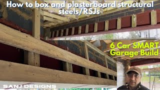 How to plasterboard fire board and box a steel beam  RSJ  Part 14  6 Car SMART Garage Build [upl. by Hadeehsar]