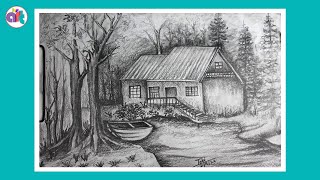 Easy Pencil Landscape Drawing Pencil Drawings  How to draw landscape with pencil Tabinda Rizvi [upl. by Richella]