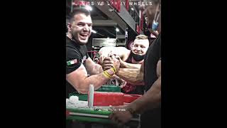 When Larry Wheels faced Ermes Gasparini 🦾🥶 armwrestling shortsvideo motivation [upl. by Vikky]