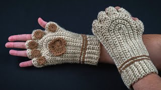 You will wish to crochet these fingerless mittens “ Cat’s paws”  a tutorial for beginners [upl. by Nwahsid]