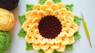 How to Crochet 3D Sunflower Free Tutorial English [upl. by Annoval]