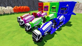 TRANSPORTING COLORED IVECOVOLVO CONCRETE MIXER TRUCK TO GARAGE WITH TRUCKS [upl. by Erreip883]