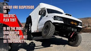 Weldtec Vs Action Van Suspension wheel travel flex test  2wd Ford Econoline lift kit comparison [upl. by Seditsira352]