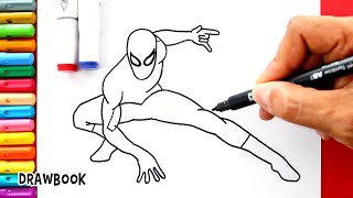 How to Draw SPIDER MAN in His Iconic Crouching Web Shooting Pose – Step by Step Tutorial [upl. by Bonny]