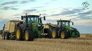 🟢🟡 2X John Deere  Krone BIGPACK Pressage de paille 🌾 [upl. by Yennaiv]