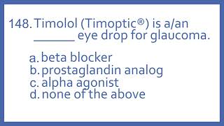 Top 200 Drugs Practice Test Question  Timolol Timoptic is a  eye drop for glaucoma PTCB Prep [upl. by Orelu]