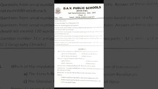 DAV Class 10 SST halfyearly exam question paper 202223 [upl. by Maurizia]